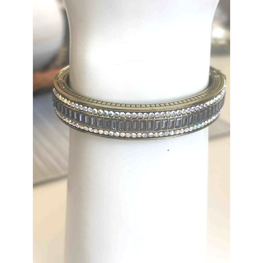 Heidi Daus "Sparkle My Way" Baguette Crystal Bangle Bracelet Bronze Smokey Gray